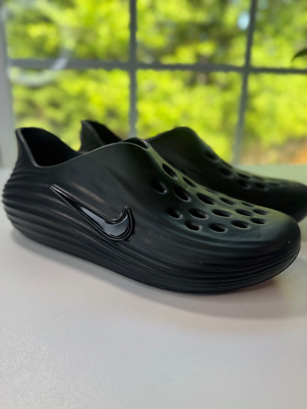 Nike Men’s ReactX Rejuvenate Black Slip-On Foam Clog with Gloss Swoosh
